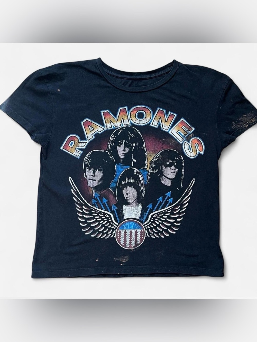 Retro Ramones Band T-Shirt Cropped Graphic Tee Black Size M / L